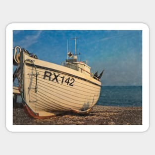 A Fishing Boat on the Beach Sticker